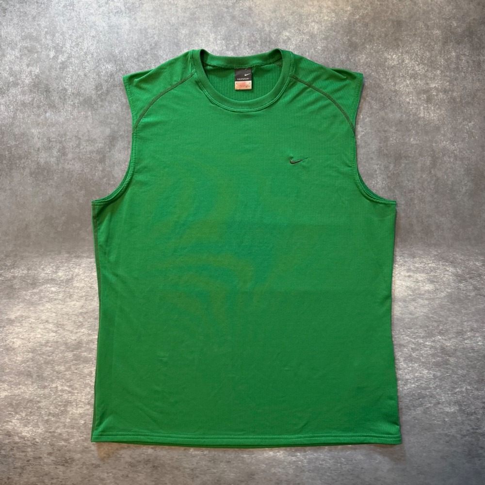 Vtg Y2K Nike Sphere Dry Sleeveless Shirt Mens L Green Embroidered Swoosh Tank